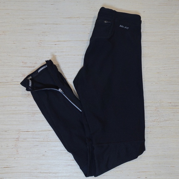 Nike Men’s Dri-FIT Running Tights Black Reflective Performance Pants Size M - Picture 1 of 6